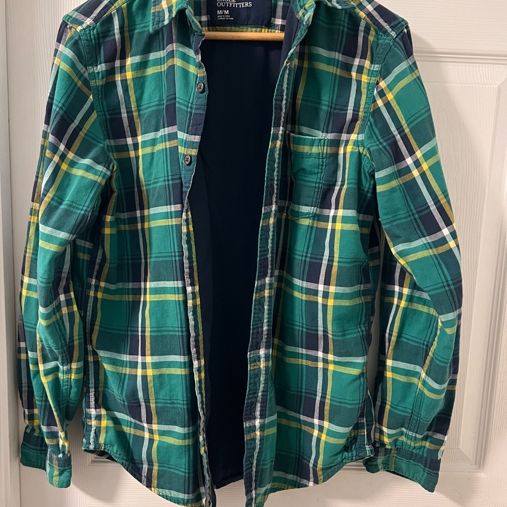 American Eagle Outfitters Green and Yellow Plaid Shirt
